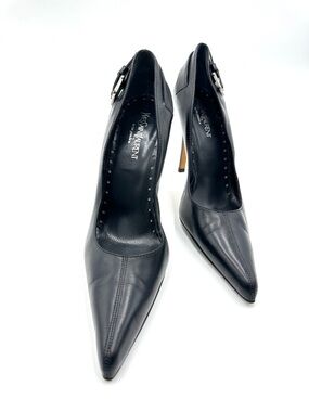 Yves Saint Laurent | YSL Rive Gauche Black Leather Pumps Buckle Accent 40 US 10